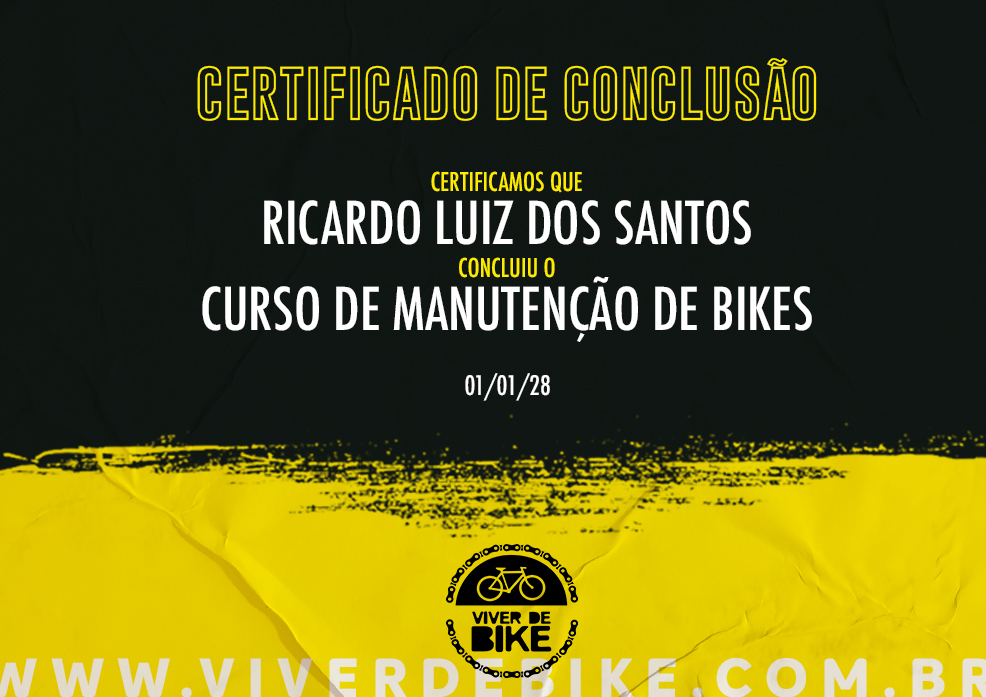 Modelo do certificado de conclusão do Curso de Manutenção de Bikes